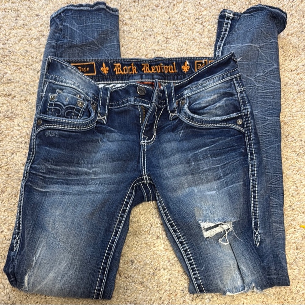 Rock Revival Dark Blue Bootcut Distressed Jeans
